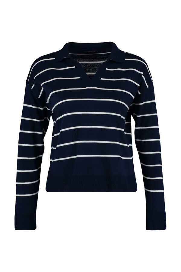 Trendyol Camisola de malha &agrave;s riscas com decote em bico azul
