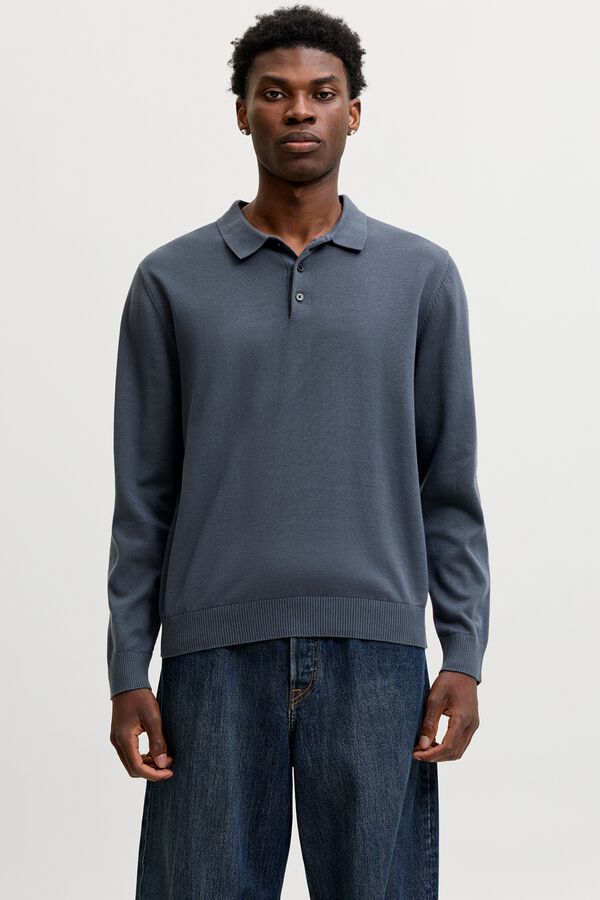 Jack & Jones Polo de malha 100% algod&atilde;o cinzento
