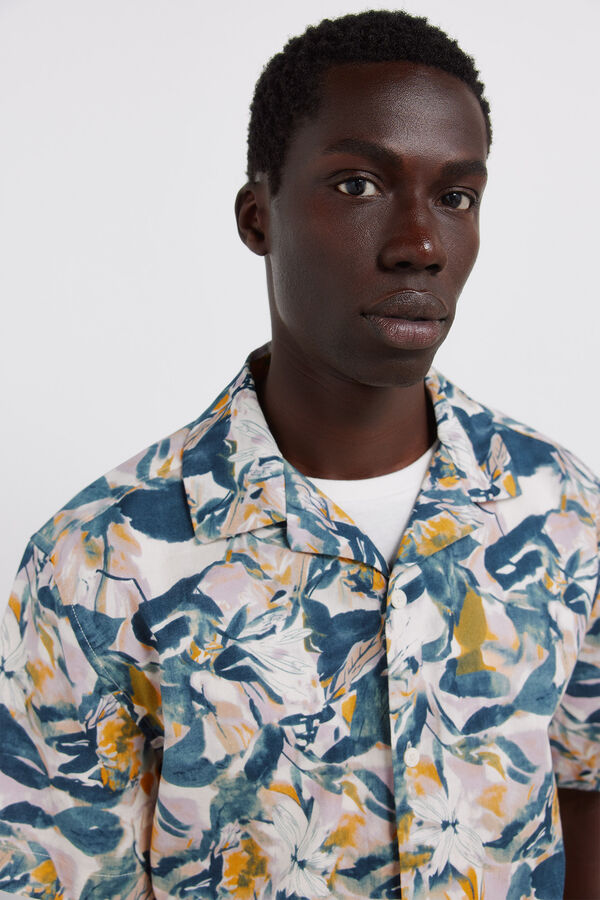 Springfield Camisa de linho de manga curta azul