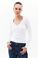Oxxo T-shirt de manga comprida de renda branco