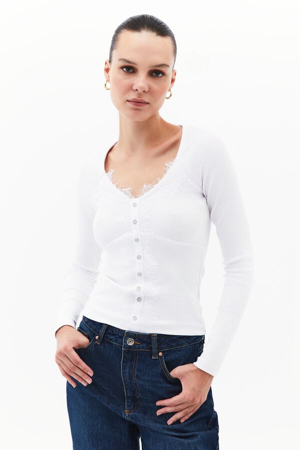 Oxxo T-shirt de manga comprida de renda branco