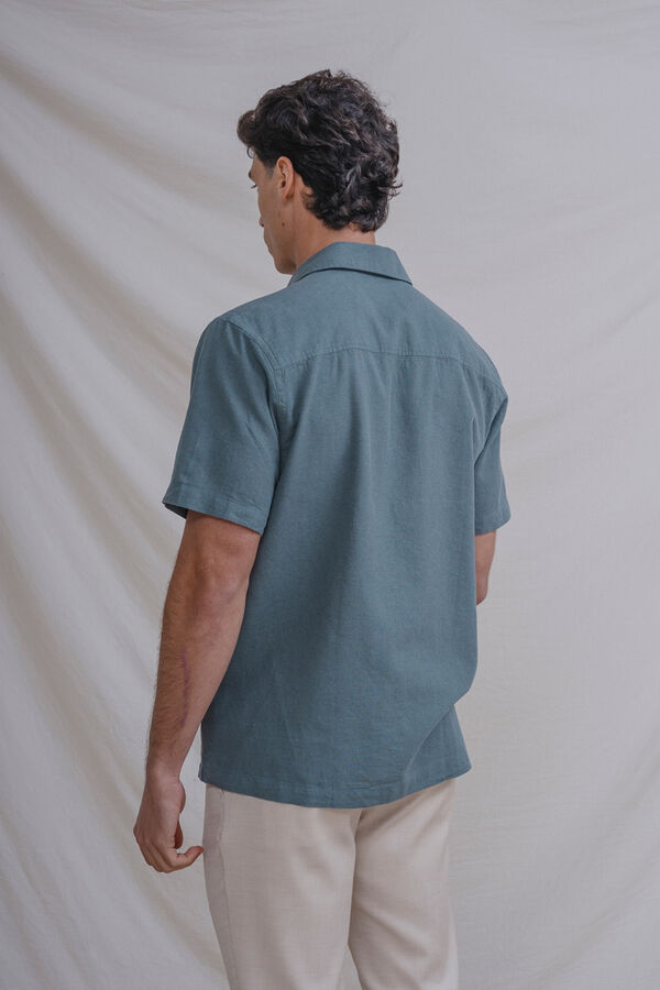 Celopman Camisa lino manga corta verde