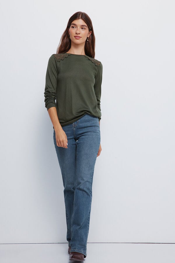 Springfield T-shirt ombro a ombro em crochet Caqui escuro