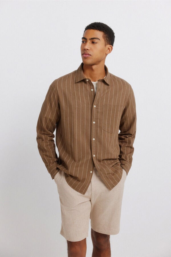 Springfield Bermudas de linho dobby comfort fit camel