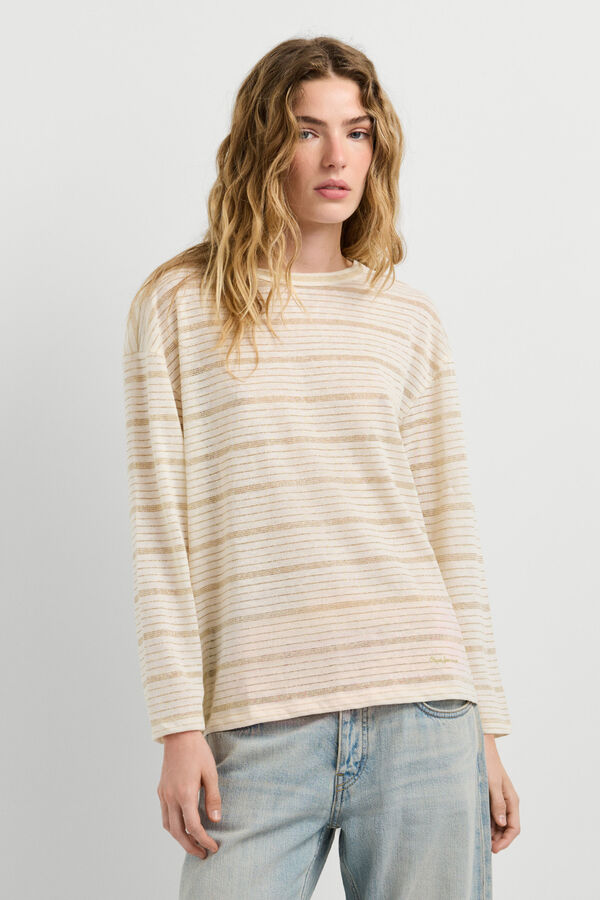 Pepe Jeans T-shirt de riscas de manga comprida bege