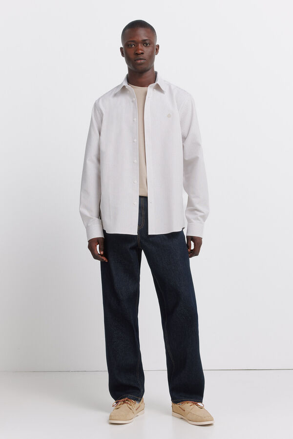 Springfield Camisa oxford &agrave;s riscas sem vincos castanho