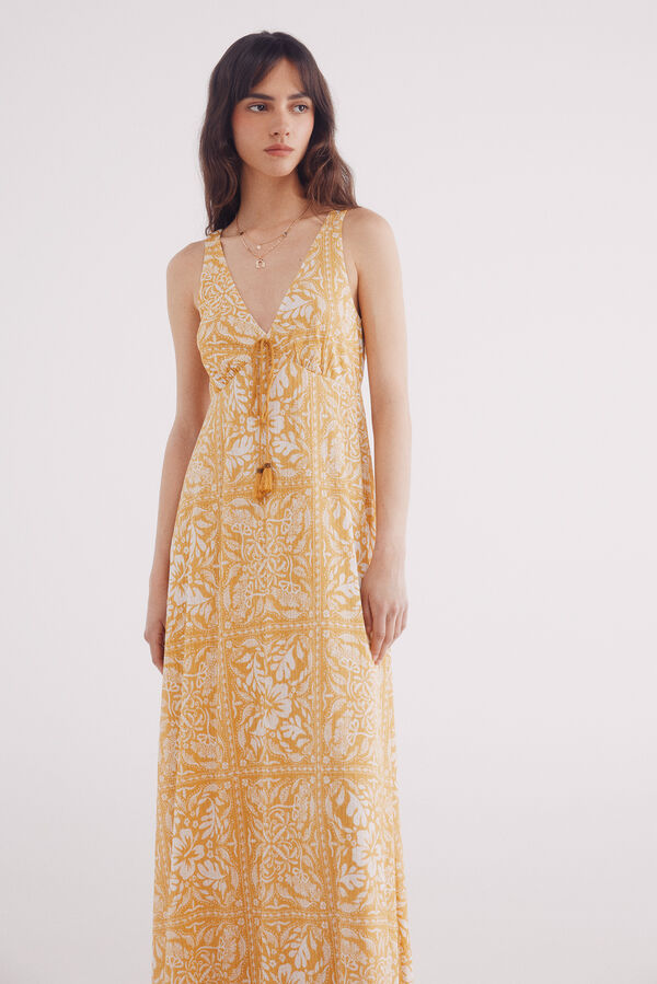 Springfield Mustard print midi dress printed