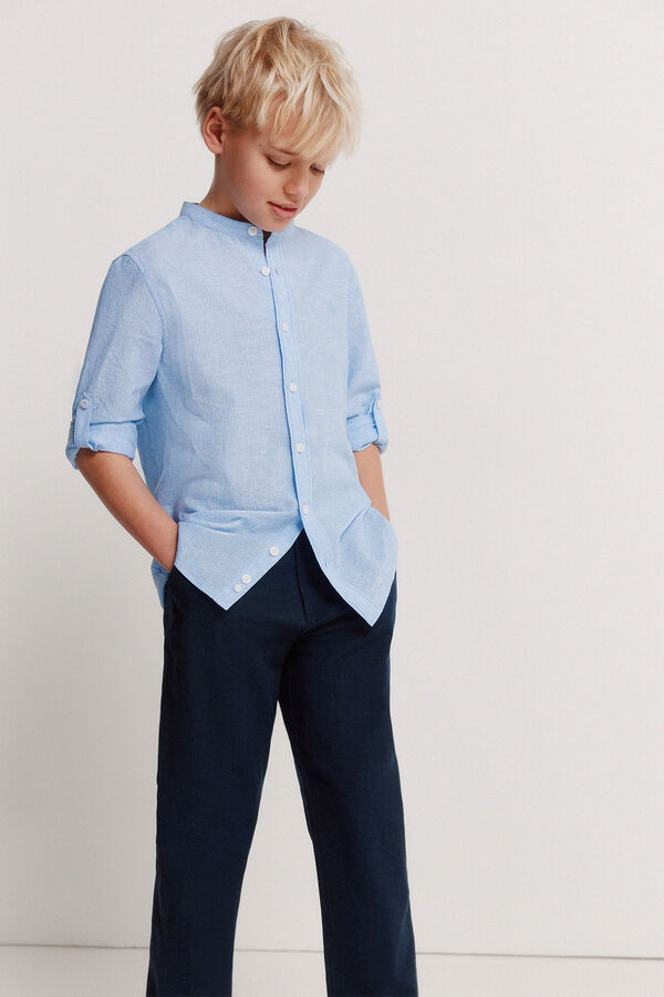 Springfield Kids Camisa de linho &agrave;s riscas gola mao para menino azul