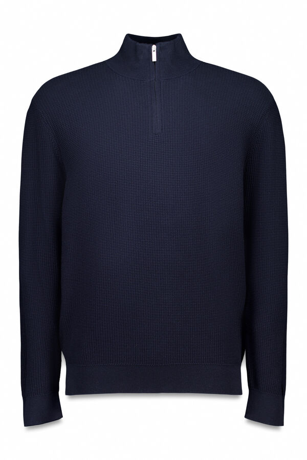 Springfield Camisola com fecho-éclair liso azul