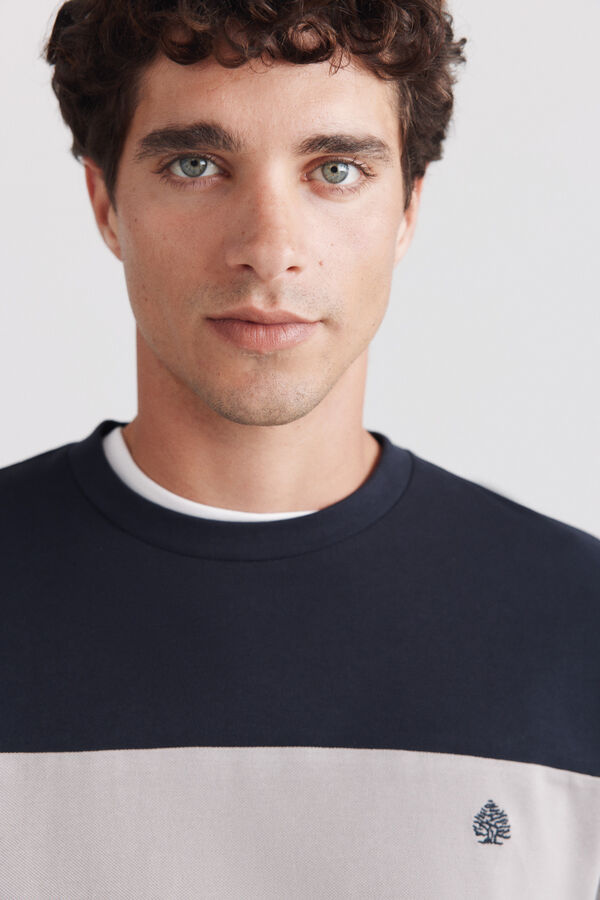 Springfield T-shirt piqu&eacute; manga comprida blocos azul