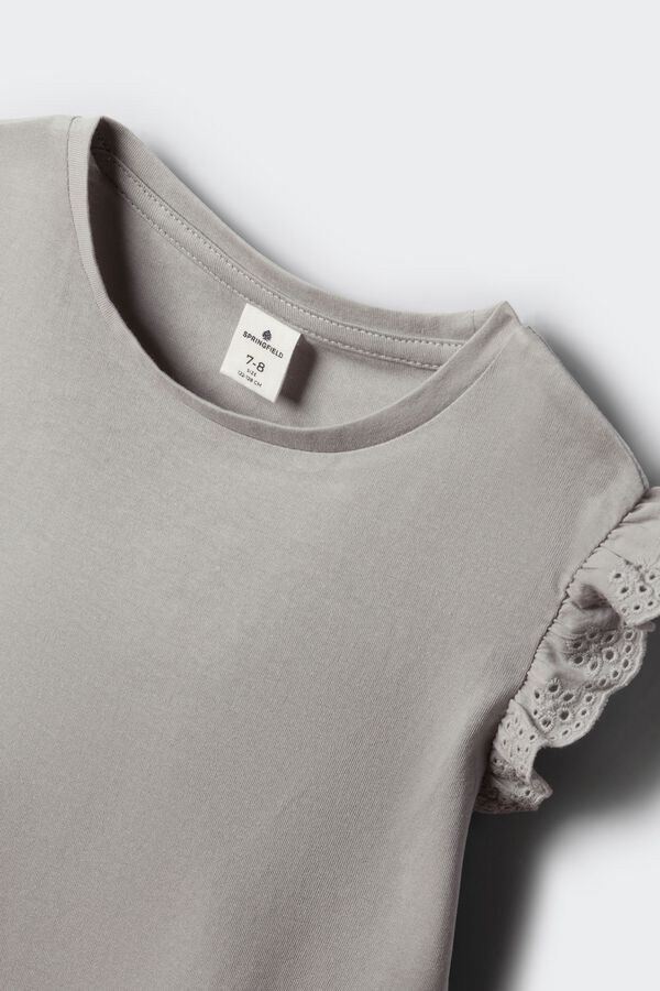 Springfield Kids T-shirt de manga curta com folho bordado para menina cinzento