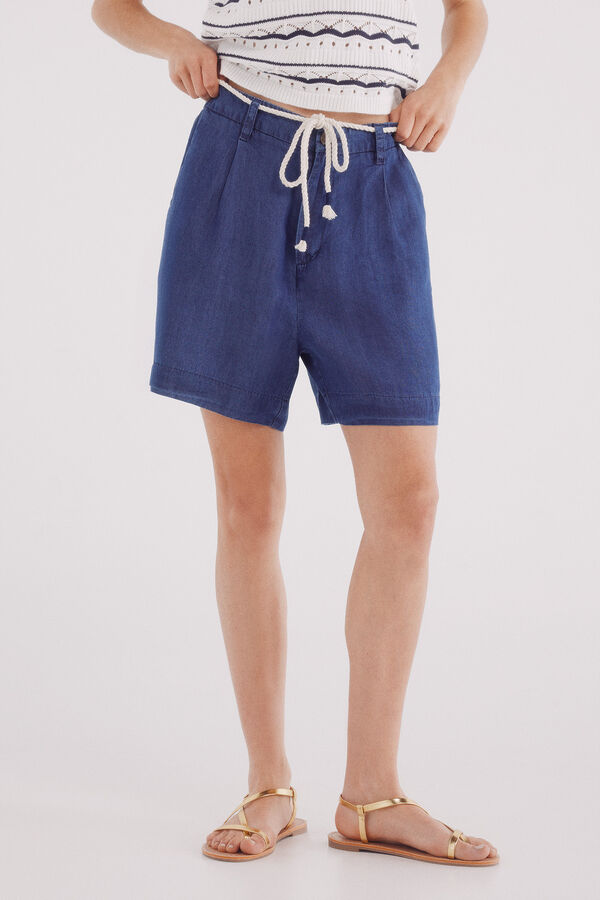 Springfield Shorts de cinto tencel azul