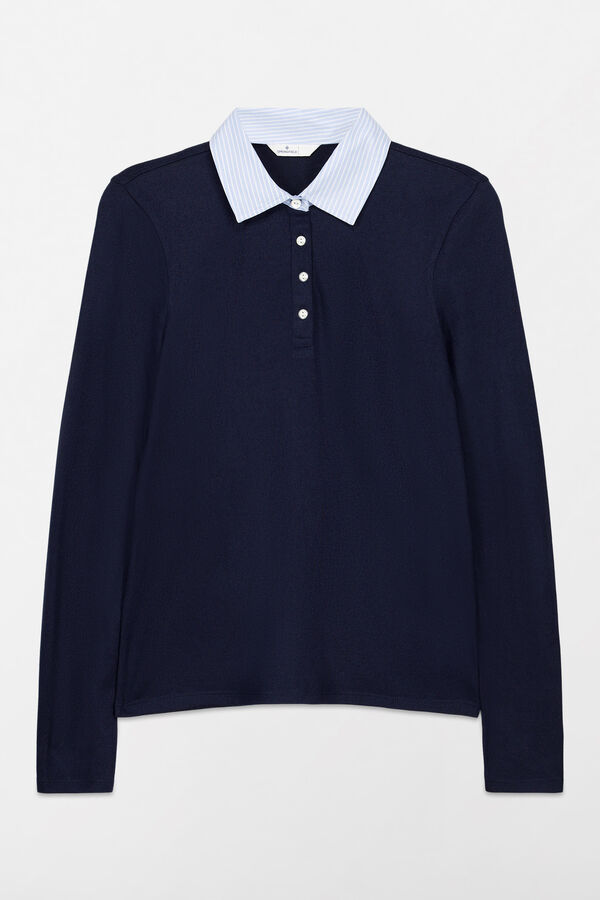 Springfield Polo malha manga comprida bimaterial azul