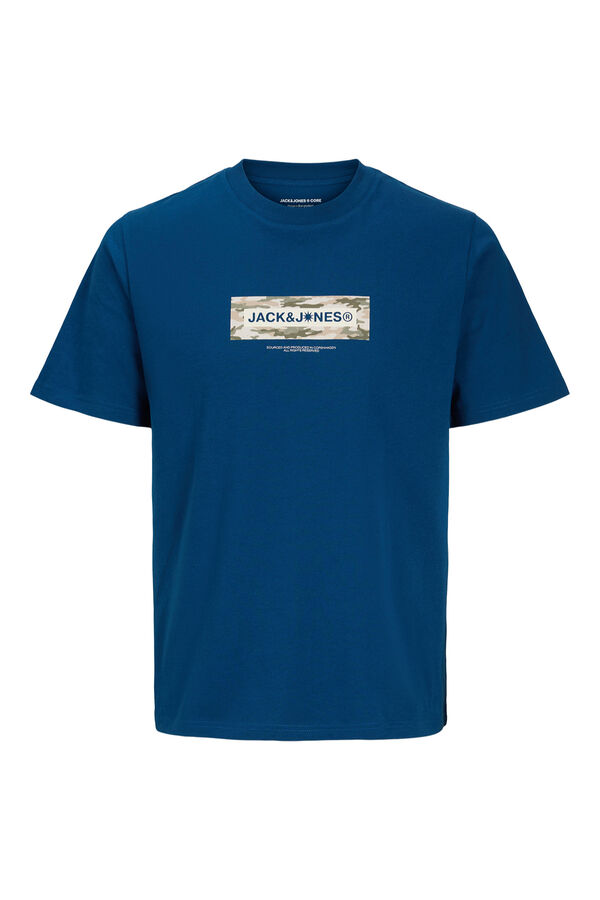 Jack & Jones PLUS T-shirt estampada em algod&atilde;o azul