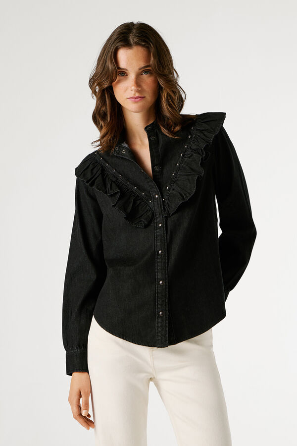 Pepe Jeans Camisa de ganga de manga comprida preto