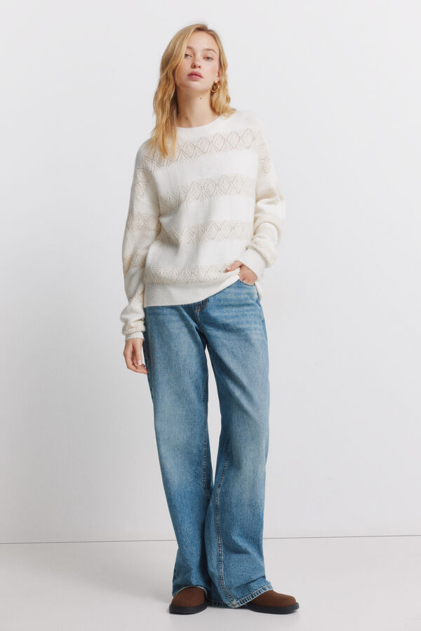 Springfield Camisola pointelle riscas lurex bege