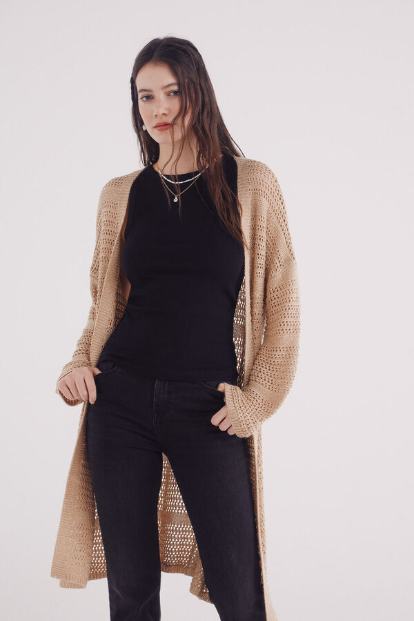 Springfield Cardig&atilde; longo em malha lurex cru