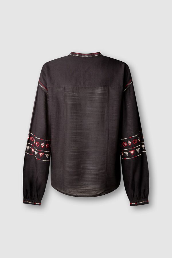 Pepe Jeans Blusa bordada de cuello mao negro