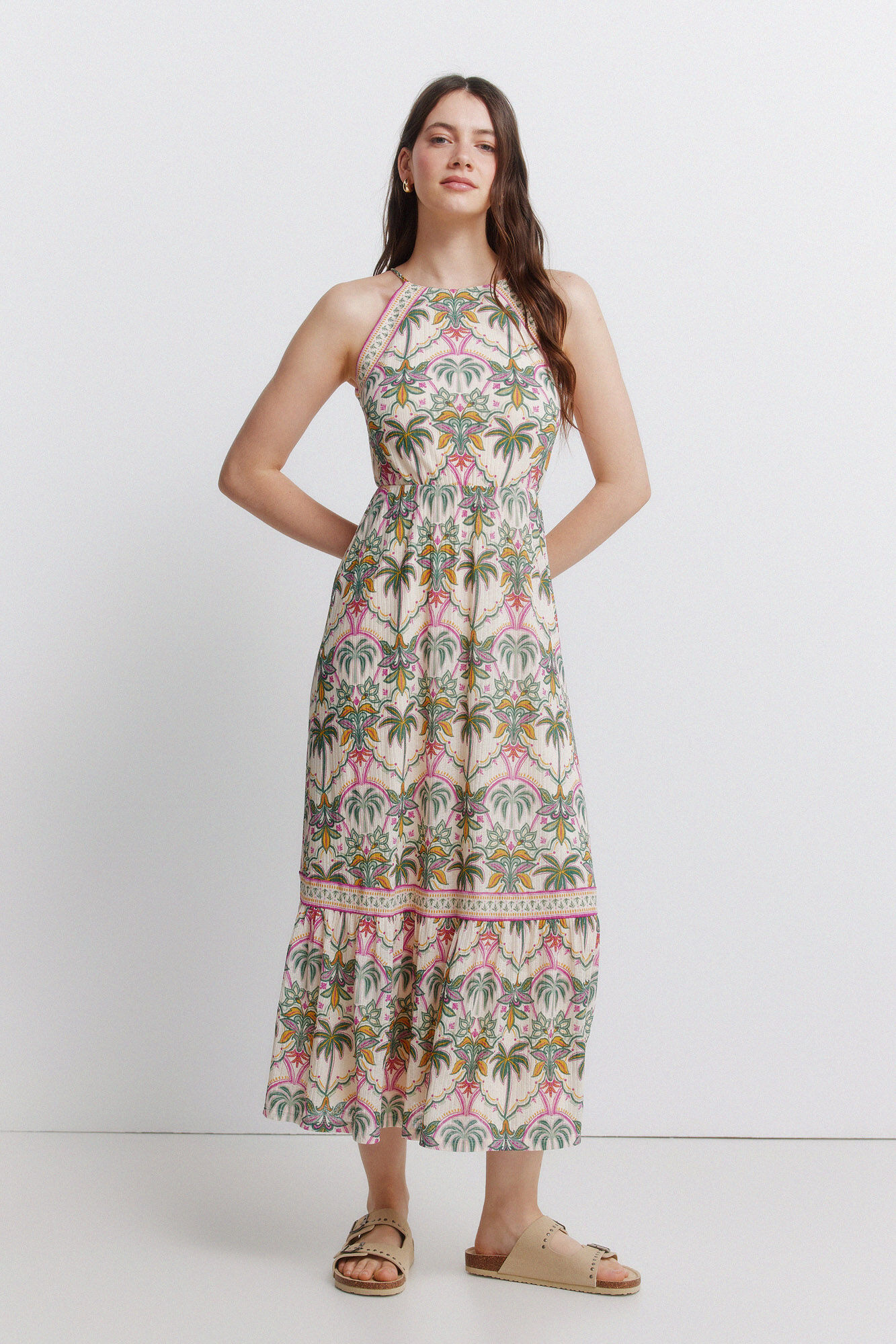 Springfield Vestido gola halter estampado