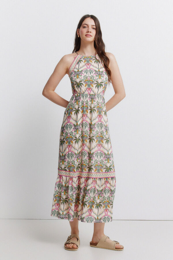 Springfield Vestido gola halter estampado branco