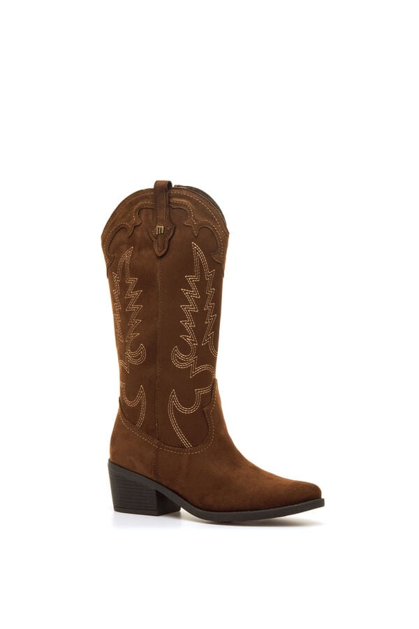 MTNG Botins cowboy com bordados e salto baixo vison