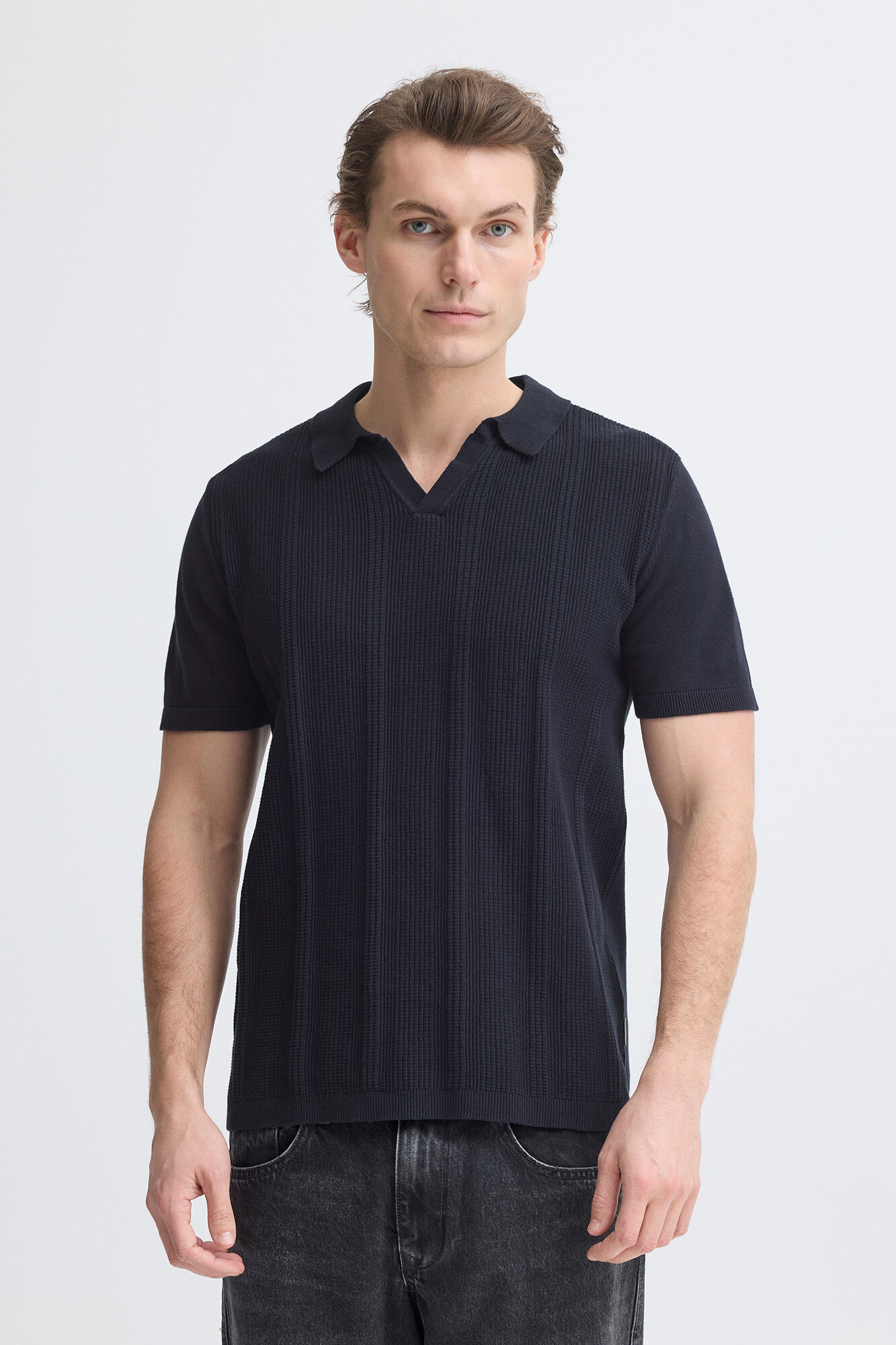 Blend Polo de malha decote em V