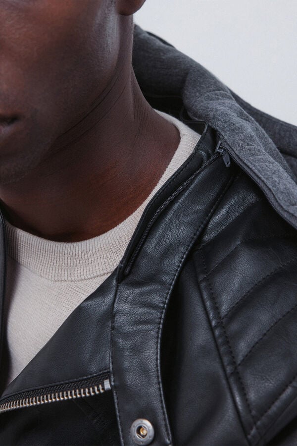 Springfield Blus&atilde;o de couro sint&eacute;tico com capuz preto