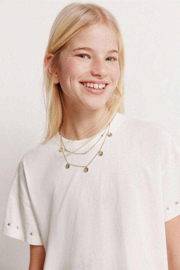 Springfield Kids T-shirt manga curta com tachas para menina bege