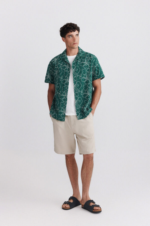 Springfield Camisa bowling de manga curta bordada verde