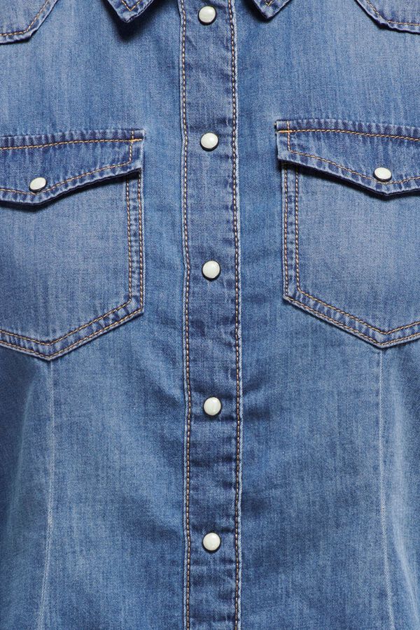 Only Camisa de ganga de manga comprida azul