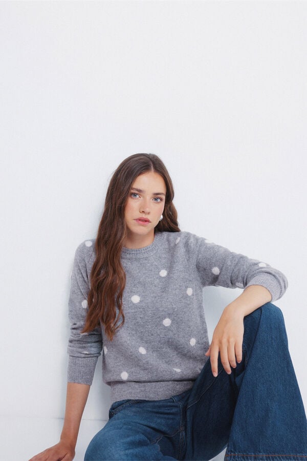 Springfield Camisola de bolinhas Intarsia cinzento