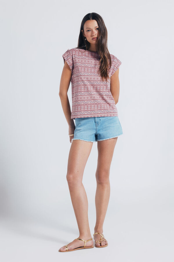 Springfield Camiseta estampada com mangas de la&ccedil;o rosa