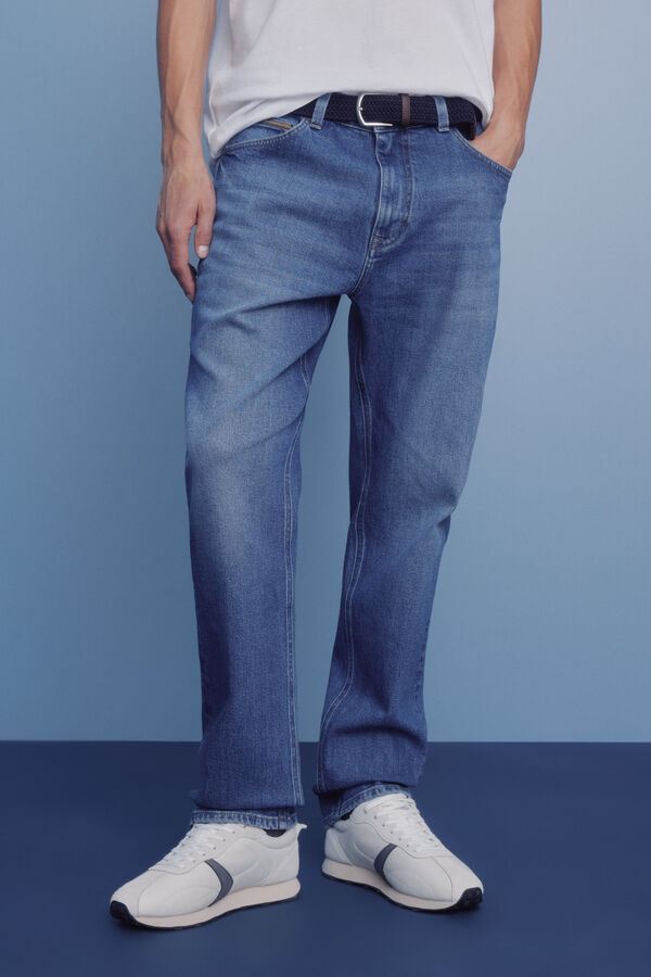 Springfield Calça calças chino slim fit com micro estampa azul