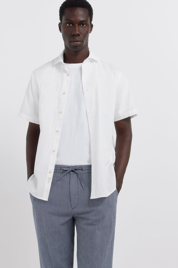 Springfield Cal&ccedil;as chino em linho &agrave;s riscas straight fit azul