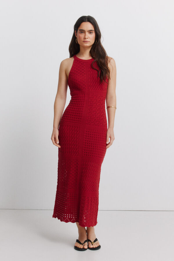 Springfield Vestido halter pointelle vermelho