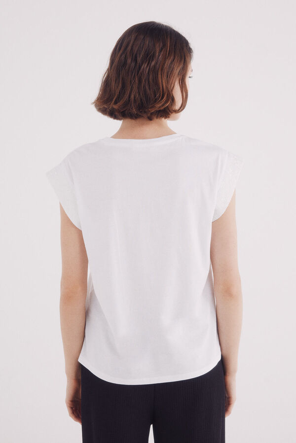 Springfield Camiseta manga ca&iacute;da lentejuelas blanco