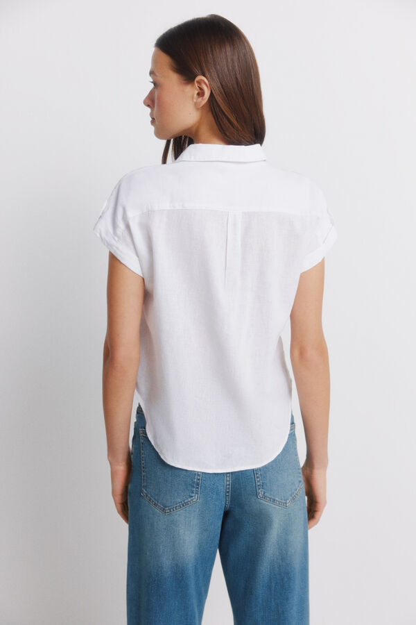Springfield Camisa de manga curta em linho branco