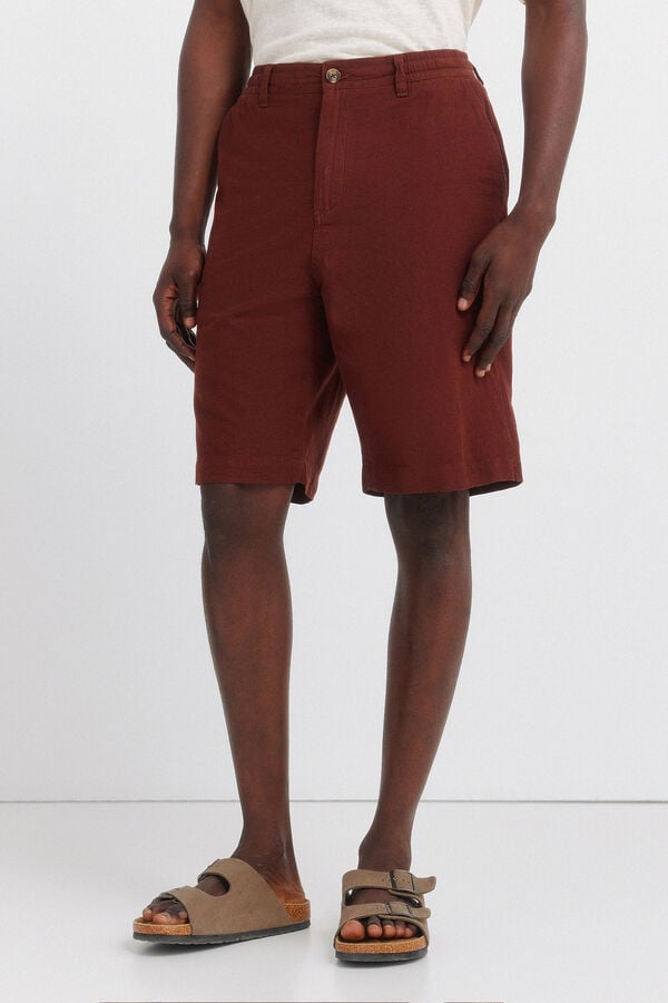 Springfield Bermuda lino relaxed fit marr&oacute;n