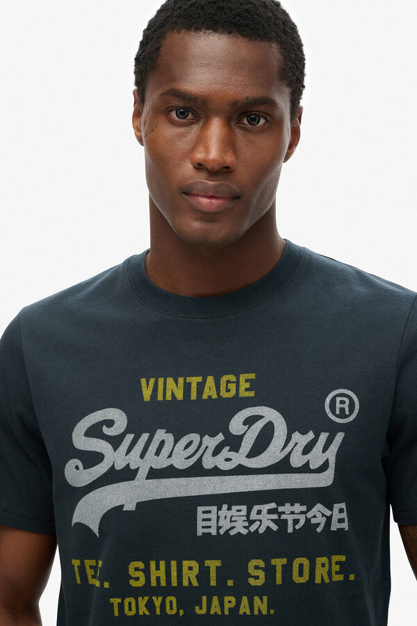 Superdry T-shirt manga curta b&aacute;sica com log&oacute;tipo grande azul