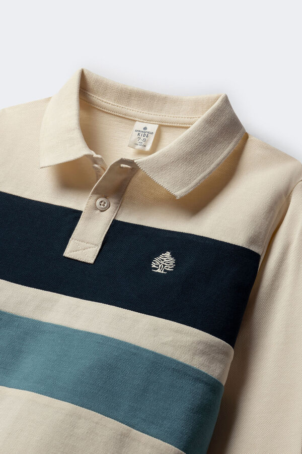 Springfield Kids Camisa polo manga comprida com detalhe riscas para menino branco