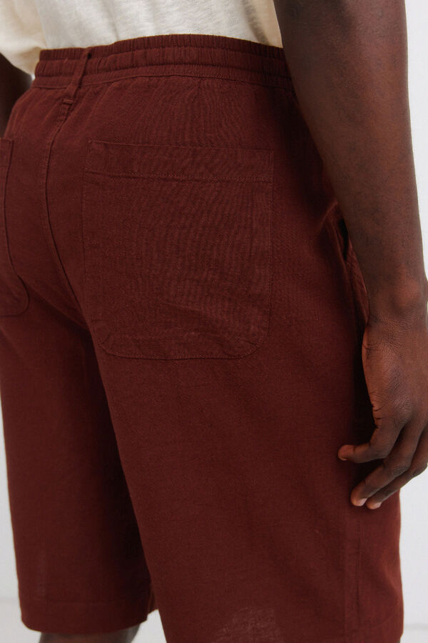 Springfield Bermuda lino relaxed fit marr&oacute;n