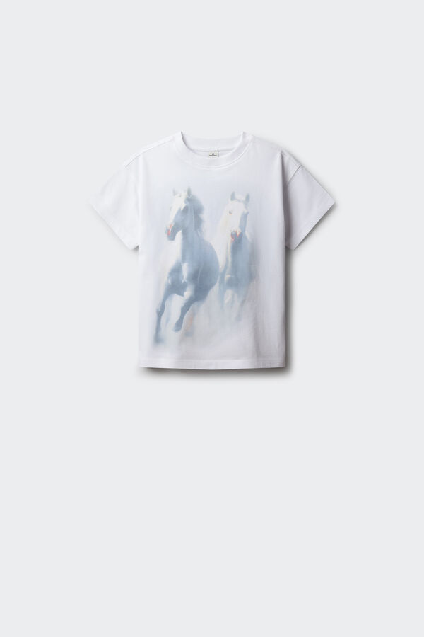 Springfield Kids T-shirt manga curta com estampado de cavalo para menina branco