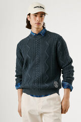 Pepe Jeans Su&eacute;ter tran&ccedil;ado com gola redonda azul