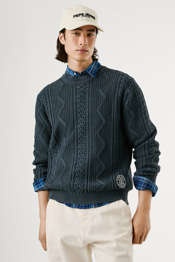 Pepe Jeans Su&eacute;ter tran&ccedil;ado com gola redonda azul