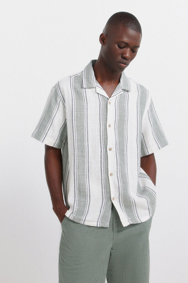 Springfield Camisa de manga curta &agrave;s riscas r&uacute;stica verde