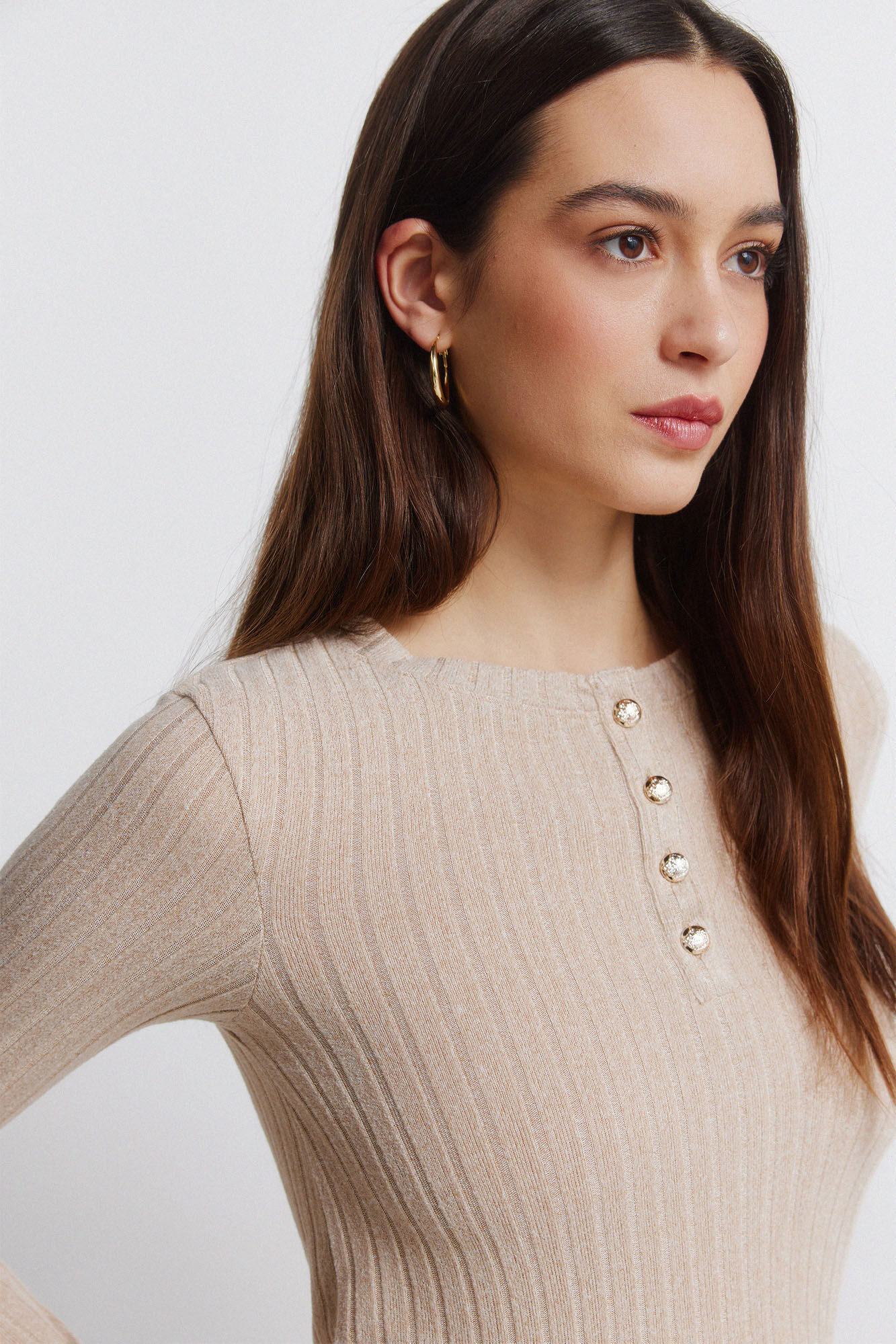 Springfield T-shirt com gola canelada e bot&otilde;es