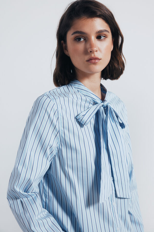 Springfield Blusa cuello lazo rayas azul
