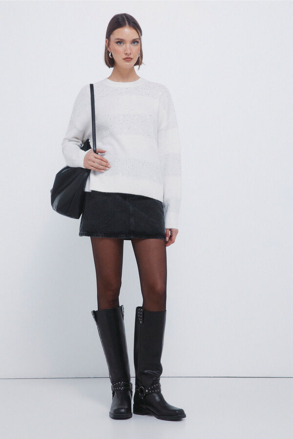 Springfield Camisola riscas com lantejoulas cru