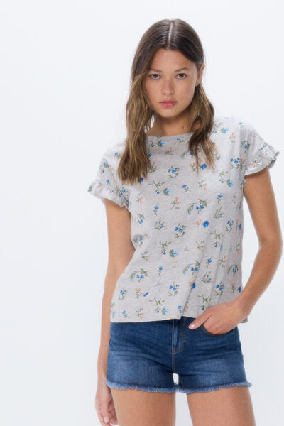 Springfield T-shirt estampado mangas folho cinza