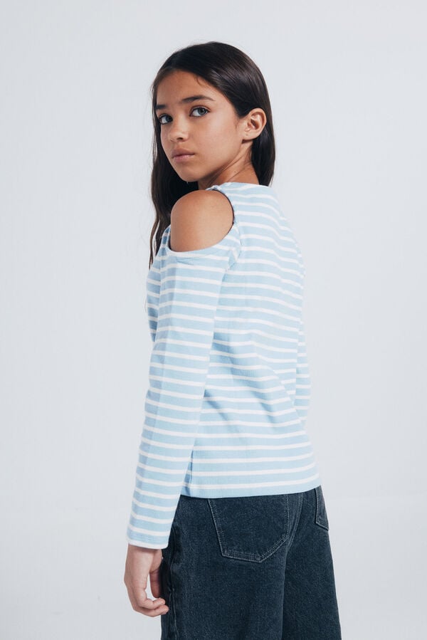 Springfield Kids Camiseta feminina canelada ombro a ombro azul